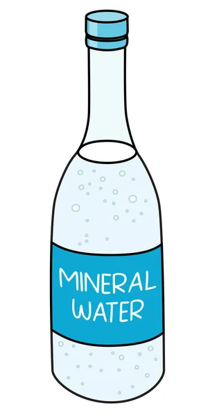 Doodle cartoon style sparkling mineral water in a bottle. For card, stickers, posters, bar menu or cook book recipe.