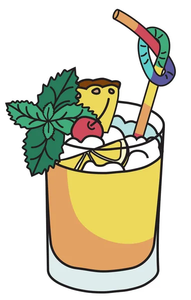 Mai Tai Tiki Cocktail Straw Rainbow Lgbt Equality Flag Colors — Stockvector