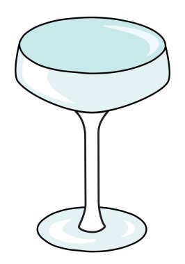 Coupe sparkling wine and cocktail glass. Stylish hand-drawn doodle cartoon style gin colored vector illustration. For party card, invitations, posters, bar menu or alcohol cook book recipe.