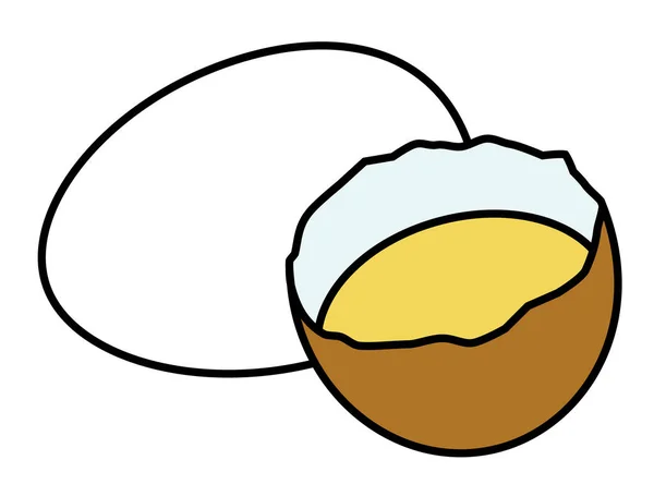 Whole Half Egg Doodle Cartoon Style Illustration Menu Farmers Market — Vetor de Stock