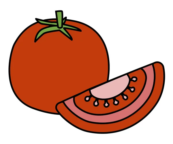 Ціла Шматочок Червоного Томатного Каракуля Ілюстрація Мультфільмі Меню Дизайну Ринку — стоковий вектор