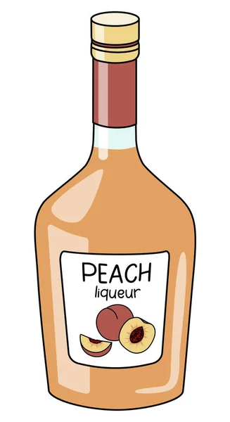 Doodle Cartoon Peach Fruit Liquor Bottle Hipster Style Vector Illustration — Wektor stockowy