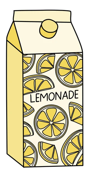 Doodle Cartoon Style Lemon Drink Lemonade Pack Box Refreshing Soft — Stock vektor