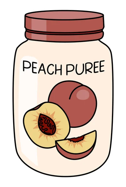 Doodle Cartoon Peach Fruit Puree Jar Menu Farmers Market Design — Wektor stockowy