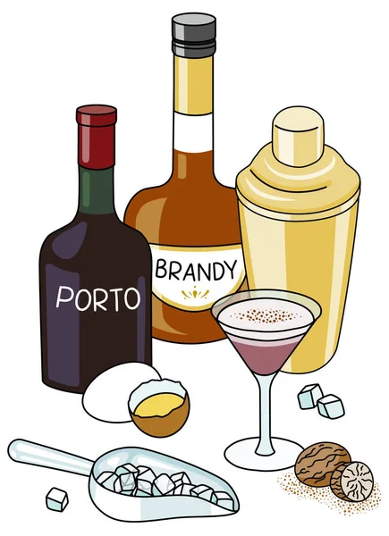 Stylish Hand Drawn Doodle Cartoon Style Porto Flip Cocktail Composition — Image vectorielle