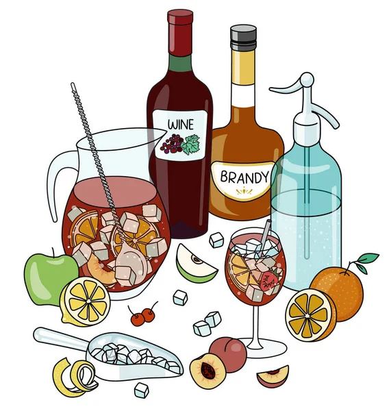 Stylish Hand Drawn Doodle Cartoon Style Spanish Summer Sangria Cocktail — Archivo Imágenes Vectoriales