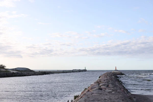 Old Ship Pier Rocks View Baltic Sea Photo Taken Warm — Stock Photo, Image