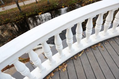 Eşsiz kraliyet tarzı antika park beyaz mimari tırabzanlar. Fotoğraf bulutlu bir günde çekildi - sonbahar.