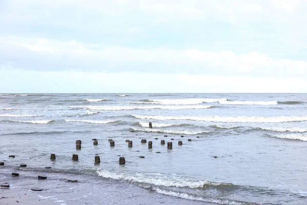 Vista Costeira Com Mar Baltico Rochas Areia Foto Tirada Dia — Fotografia de Stock