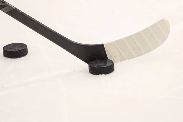 Ice Hockey Stick Black Hockey Puck Ice Details Photo Taken — Stock Photo, Image