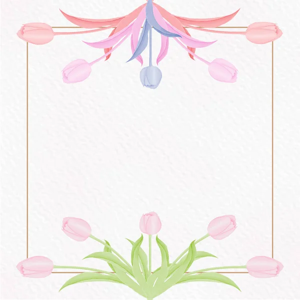 Aquarell Natürliche Tulpenblume Und Blätter Bühnenbild — Stockvektor