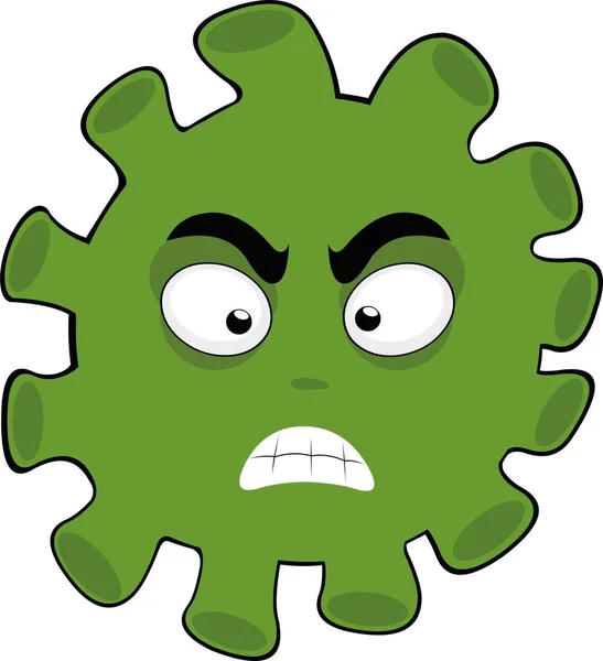 Ilustracja Wektorowa Emotikonu Bakterii Kreskówki Mikroba Lub Wirusa Gniewnym Wyrazie — Wektor stockowy
