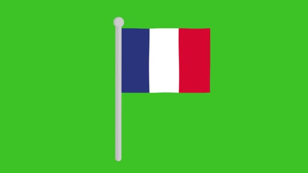 Animación Bucle Bandera Francia Poste Sobre Fondo Croma Verde — Vídeo de stock