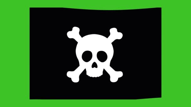 Кольцевая Анимация Флага Размахиванием Пиратским Черепом Зеленом Фоне Хромы — стоковое видео