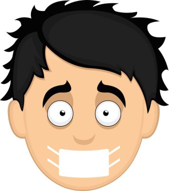 Koruyucu maskeli genç bir çizgi film adamının yüzünün vektör ifadeleri.