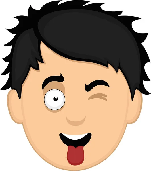 Vector Emoticon Illustration Face Young Cartoon Man Winking His Tongue — Stock Vector