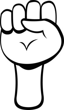 Siyah-beyaz çizilmiş, sıkılmış yumruklu bir elin vektör çizimi