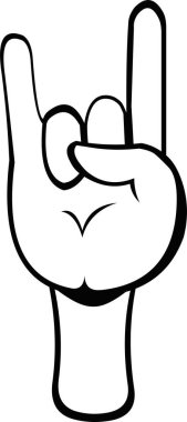 Siyah beyaz çizgilerle çizilmiş boynuz hareketi yapan bir elin vektör çizimi