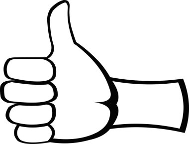 Başparmağı yukarıda, çizgileri siyah beyaz çizilmiş bir elin vektör çizimi