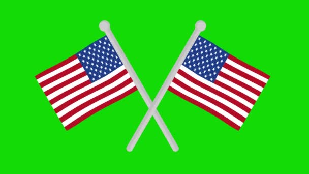 Loop Animation Korsade Amerikanska Flaggor Rör Sig Grön Kroma Nyckel — Stockvideo