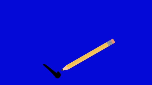 在蓝色色键背景上写入止回符的铅笔的循环动画 — 图库视频影像
