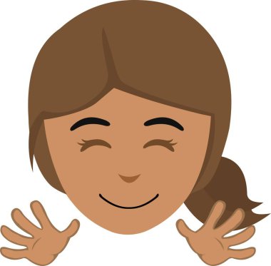 Elleriyle el sallayan esmer bir karikatür kadının vektör çizimi.