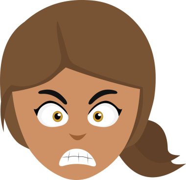 Kızgın bir ifadeyle genç, esmer bir kadının vektör çizimi.