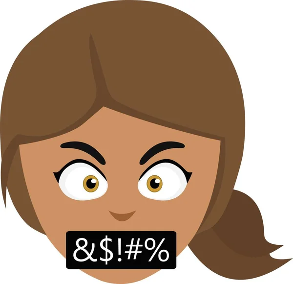 Vector Emoticon Illustration Face Cartoon Brunette Woman Expression Anger Insults — Stock Vector