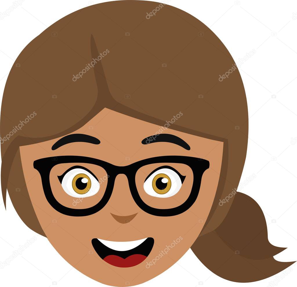 Vector illustration of the face of a cartoon brunette woman with nerd glasses