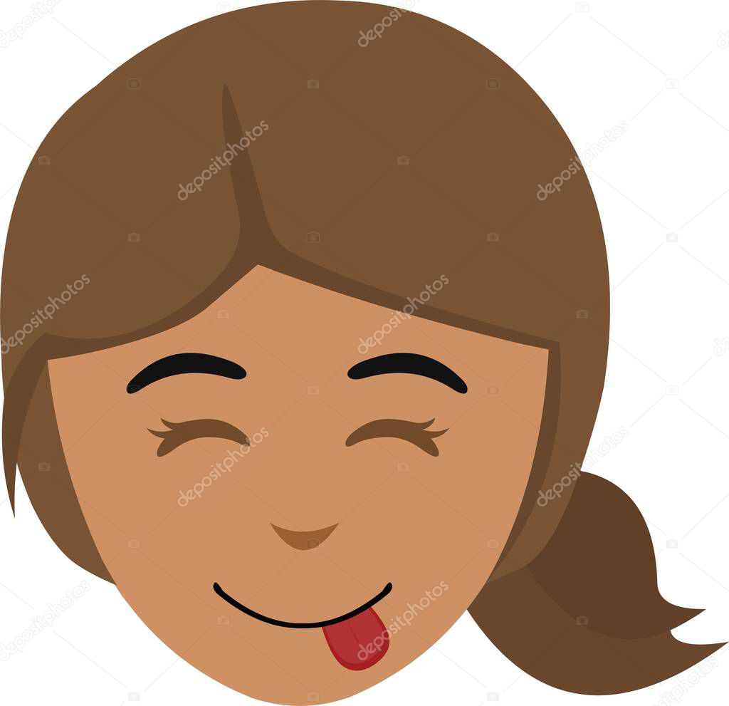 Vector illustration of a cartoon brunette woman's face with a yummy delicious expression