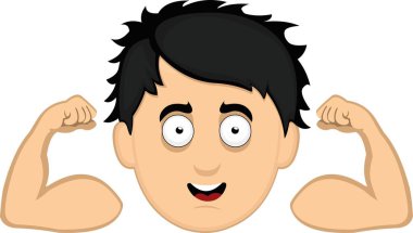 Bisepslerini kasan genç bir çizgi film karakterinin vektör çizimi.