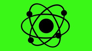 Yeşil bir arkaplan üzerinde siyah bir atomun silüetinin döngülü animasyonu