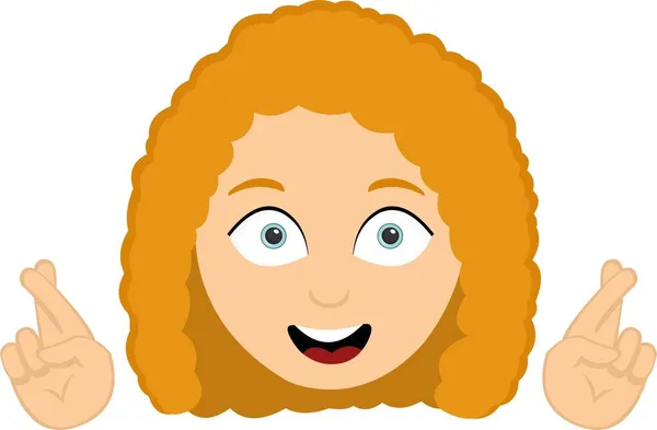 Vector Illustration Face Cartoon Red Haired Woman Crossing Her Fingers — Stock Vector