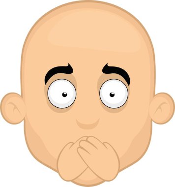 Karikatür çizen kel bir adamın yüzünü yansıtan vektör ifade elleri ile ağzını kapatan sessizlik ve gizlilik kavramı.