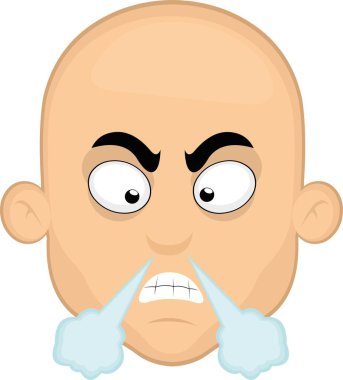 Kızgın bir ifadeyle ve burnundan köpüren kel bir adamın çizgi filmdeki yüz ifadesi.