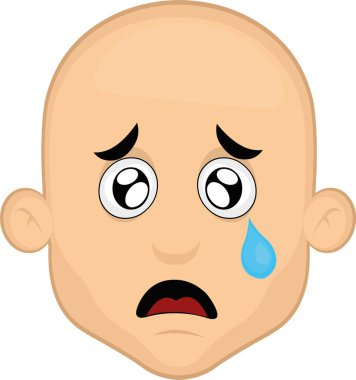 Bir çizgi film karakteri kel bir adamın gözlerinden yaşlar boşalarak ağlamasının vektör çizimi.