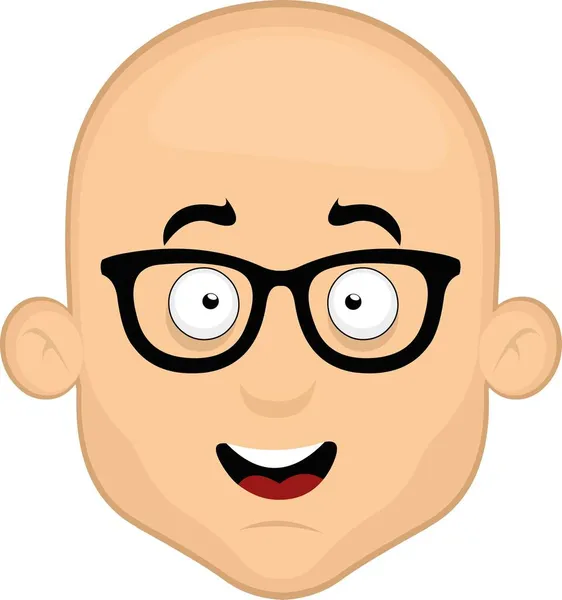 Vector Emoticon Illustration Face Cartoon Bald Man Nerd Glasses — Stock Vector