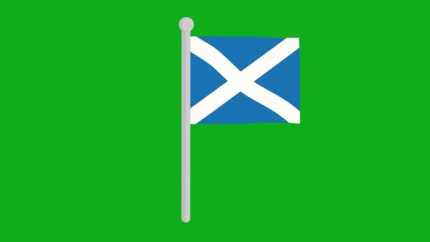 Animación Bucle Bandera Escocia Ondeando Sobre Poste Sobre Fondo Verde — Vídeo de stock