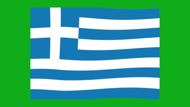 Loop Animatie Van Vlag Van Griekenland Zwaaien Met Een Groene — Stockvideo