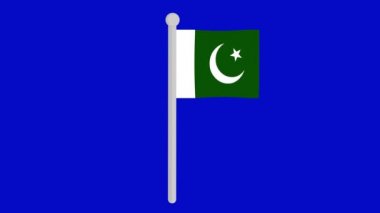 Pakistan bayrağının bir direkte dalgalanmasının kroma anahtarı mavi arka planda döngü animasyonu