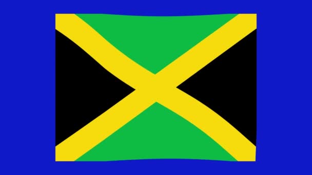 Loop Animation Jamaica Flag Waving Blue Chroma Key Background — Vídeo de Stock