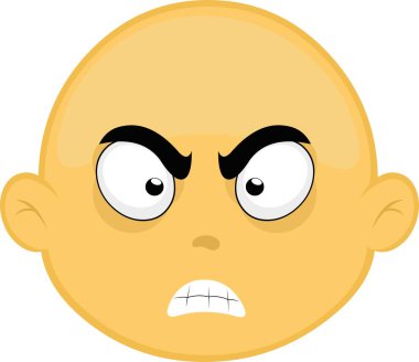 Kızgın bir ifadeyle kel ve sarı çizgi film karakterinin vektör çizimi