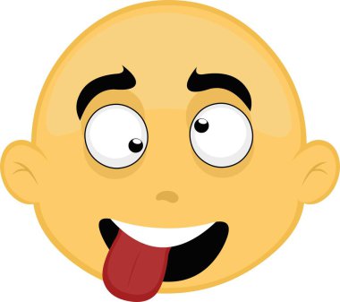 Sarı ve kel bir çizgi film karakterinin, çılgın bir ifadeyle vektör çizimi.