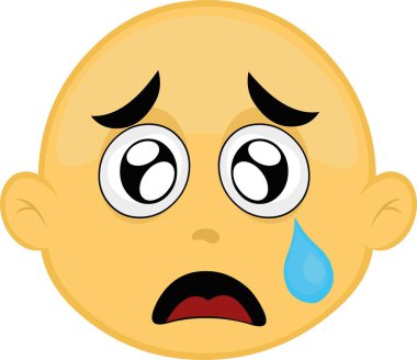 Kel, sarı çizgi film karakteri, üzgün bir ifadeyle ve gözlerinden yaş damlayan bir karakterin vektör çizimi.