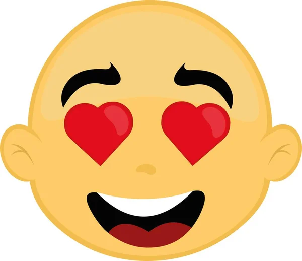 Emoticon Vetorial Ilustração Rosto Homem Careca Com Olhos Forma Coração — Vetor de Stock