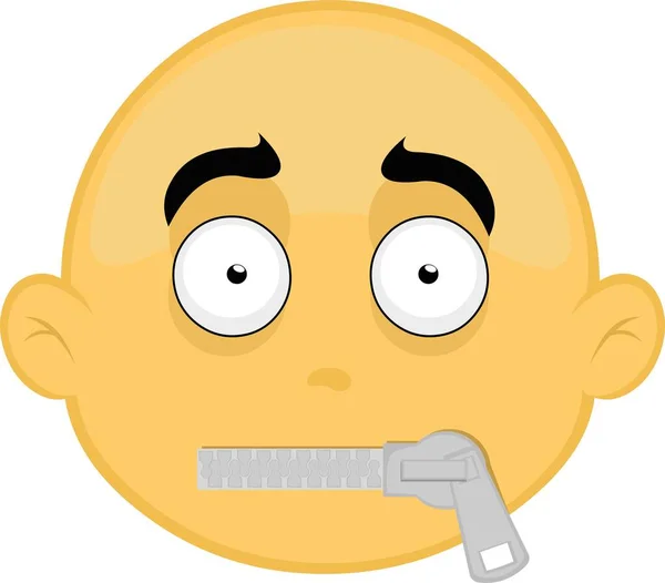 Ağzında fermuar olan sarı ve kel bir çizgi film karakterinin çenesini kapatma ya da sessiz kalma kavramının temsili çizimi.