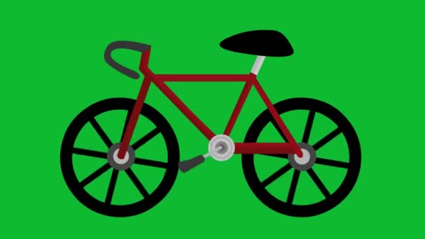 Loop Animation Bicycle Its Wheels Pedal Turning Green Chroma Key — Stockvideo