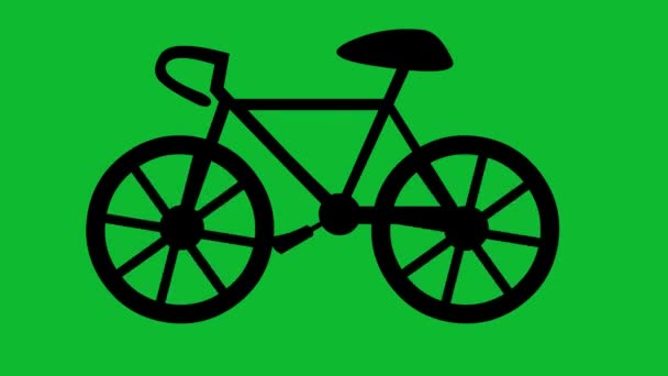 Loop Animation Black Silhouette Bicycle Moving Wheels Pedal Green Chroma — Stock Video