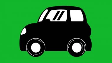 Çarkları hareket halinde olan yeşil renkli anahtar arka planda bir arabanın ikonunun canlandırması