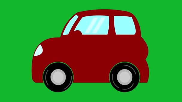 Loop Animation Red Car Moving Wheels Green Chroma Key Background — Stockvideo